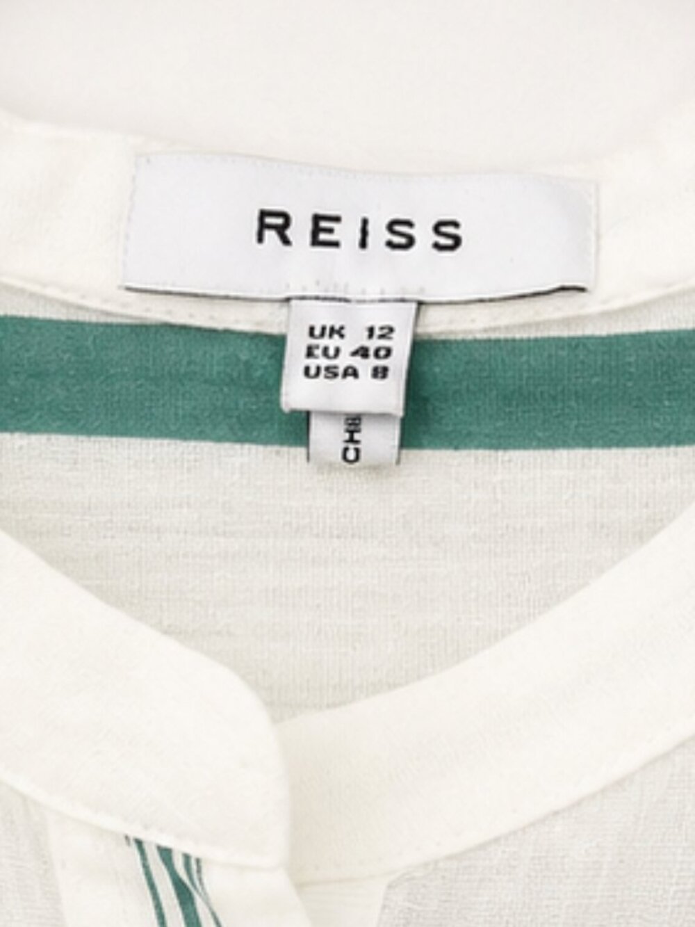Reiss Katey Band Collar, Green & White Stripe Blouse, Size 8 - Picture 4 of 11